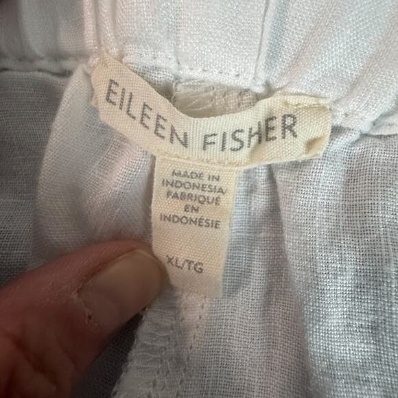 Eileen Fisher White 100% Organic Linen Pull-On Pants Elastic Waist Women - Picture 6 of 8